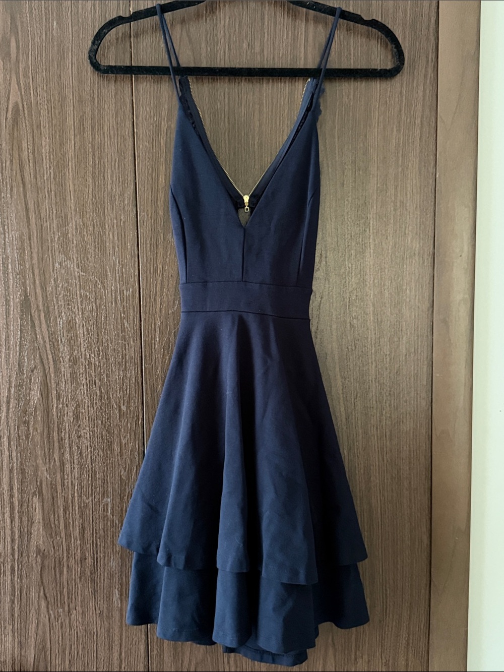 Windsor Navy V-Neck Spaghetti Strap Tiered Mini Dress